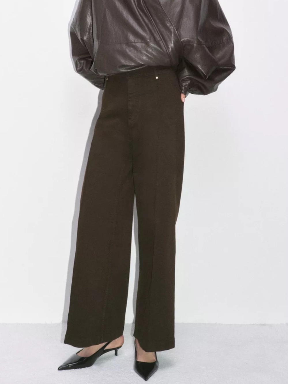 🔸NWT🔸Zara ZW Collection High Waist Wide Leg Jeans in brown - Picture 8 of 15